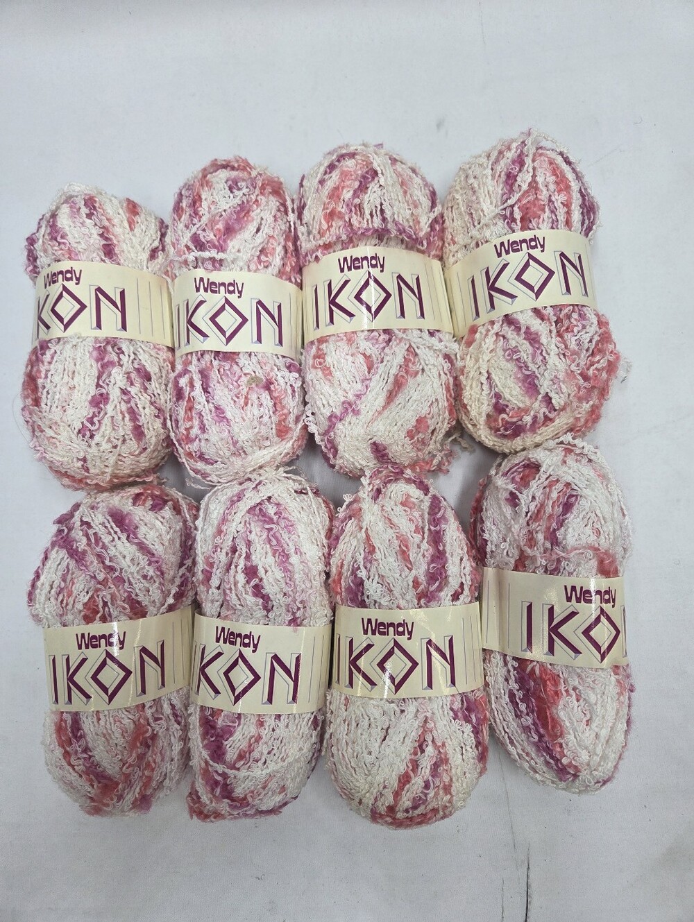 Retired Wendy IKON Variegated Pink & Cream Novelty Yarn 8 Skeins 50 grams each